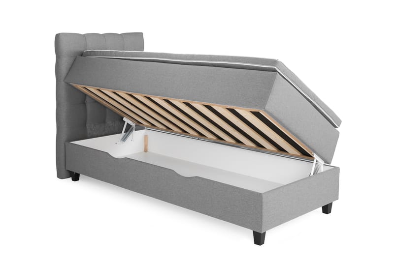 OAKHAM Komplett Sängpaket Säng med Förvaring 90x200 Ljusgrå - Royal Hög Sänggavel 90 cm - Möbler - Sovrum - Sängar - Komplett Sängpaket