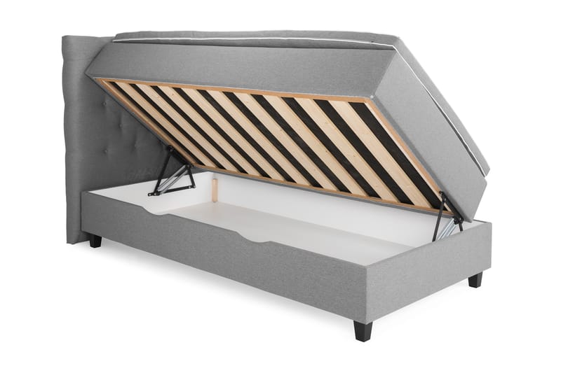 OAKHAM Komplett Sängpaket Säng med Förvaring 90x200 Ljusgrå - Royal Hög Sänggavel 90 cm - Komplett Sängpaket - Kontinentalsängar