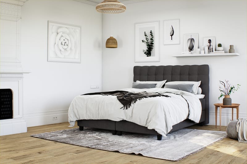 OAKHAM Komplett Sängpaket Säng med Förvaring 90x200 Mörkgrå - Royal Hög Sänggavel 90 cm - Komplett Sängpaket - Kontinentalsängar