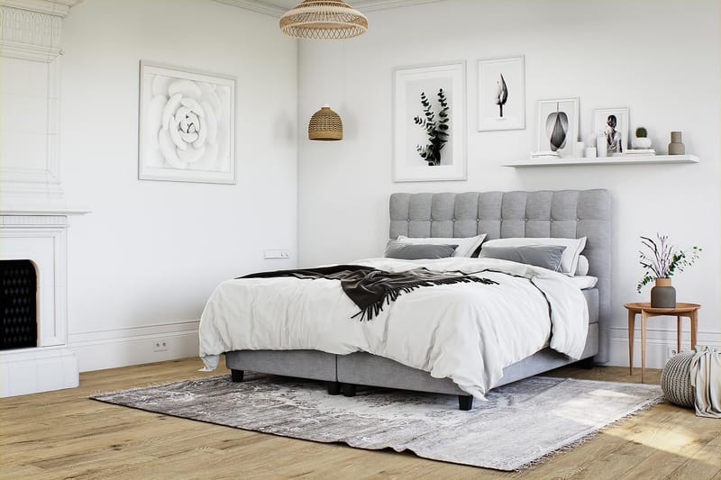 OAKHAM Säng med Förvaring 105x200 Ljusgrå - Komplett Sängpaket - Kontinentalsängar