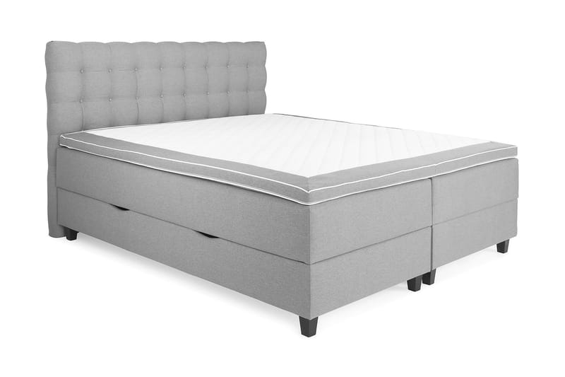 OAKHAM Säng med Förvaring 160x200 Ljusgrå - Komplett Sängpaket - Kontinentalsängar