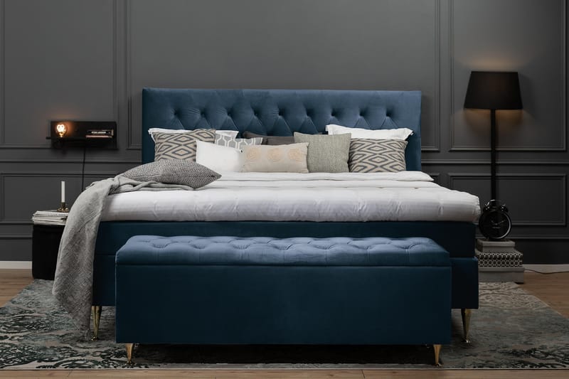 Royal Velvet Komplett Sängpaket 180x200 cm - Mörkblå med Låga Rosében - Möbler - Sovrum - Sängar - Kontinentalsängar