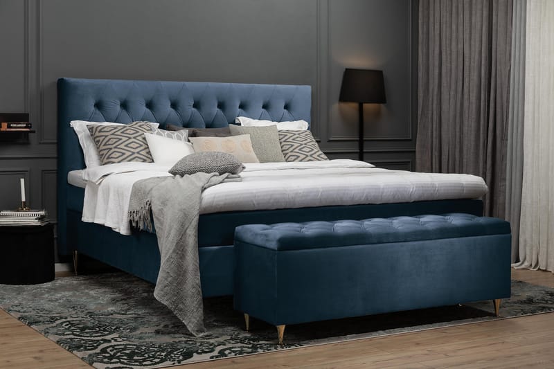 Royal Velvet Komplett Sängpaket 180x200 cm - Mörkblå med Låga Rosében - Möbler - Sovrum - Sängar - Kontinentalsängar