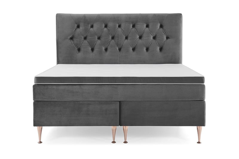 Royal Velvet Komplett Sängpaket 180x200 cm, Mörkgrå med Höga Rosében