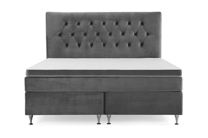 Royal Velvet Komplett Sängpaket 180x200 cm - Mörkgrå med Låga Silverben - Möbler - Sovrum - Sängar - Kontinentalsängar