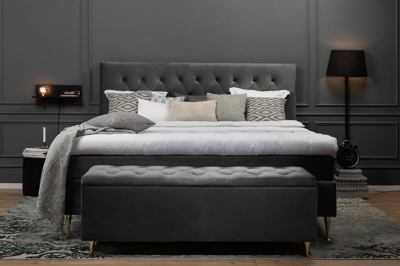 Royal Velvet Komplett Sängpaket 180x200 cm - Mörkgrå med Låga Silverben - Möbler - Sovrum - Sängar - Kontinentalsängar