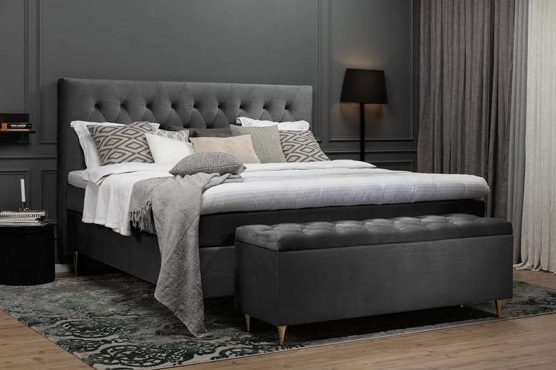 Royal Velvet Komplett Sängpaket 180x200 cm - Mörkgrå med Låga Silverben - Möbler - Sovrum - Sängar - Kontinentalsängar