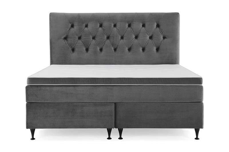 Royal Velvet Komplett Sängpaket 180x200 cm, Mörkgrå med Låga Svarta Ben
