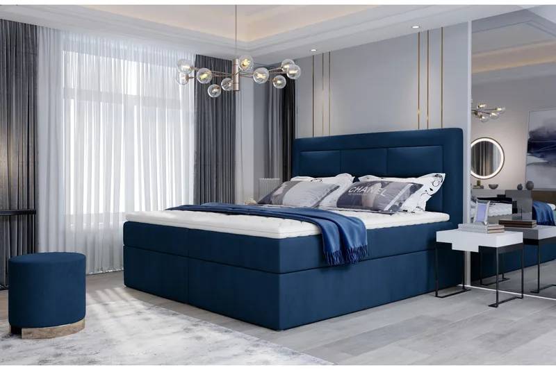Vivera Komplett Sängpaket 140x200 cm i Sammet med Sänggavel + Bäddmadrass, Blå