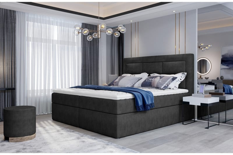 Vivera Komplett Sängpaket 140x200 cm i Tyg med Sänggavel + Bäddmadrass, Antracit