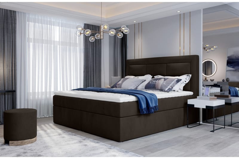 Vivera Komplett Sängpaket 140x200 cm i Tyg med Sänggavel + Bäddmadrass, Brun