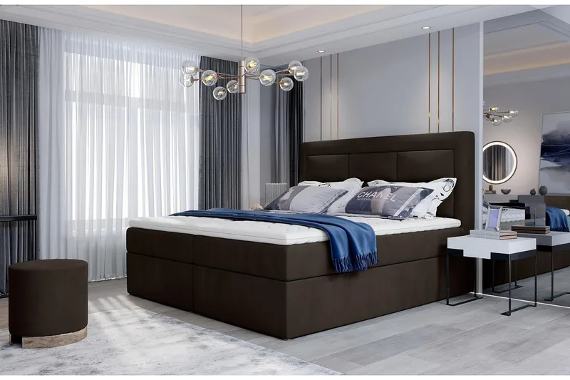Vivera Komplett Sängpaket 160x200 cm i Tyg med Sänggavel + Bäddmadrass, Brun