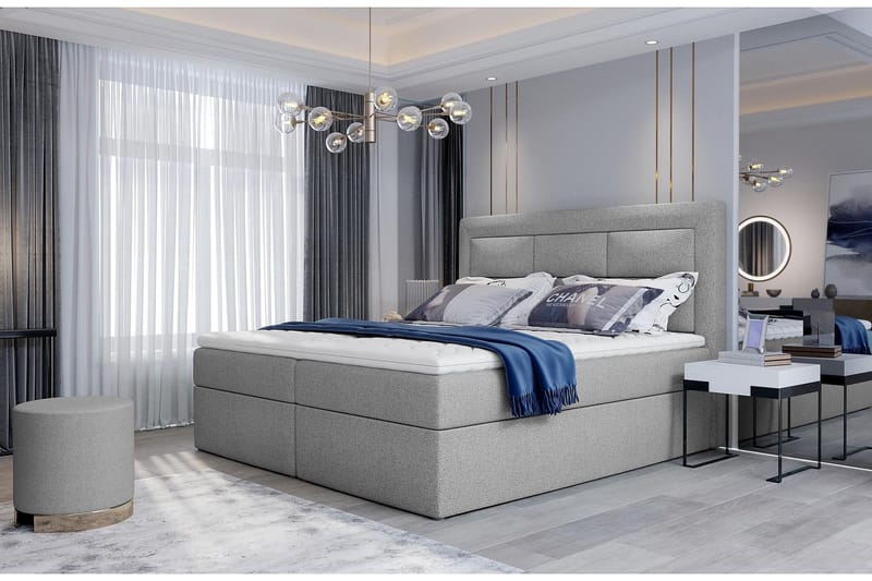 Vivera Komplett Sängpaket 160x200 cm i Tyg med Sänggavel + Bäddmadrass - Grå - Möbler - Sovrum - Sängar - Komplett Sängpaket