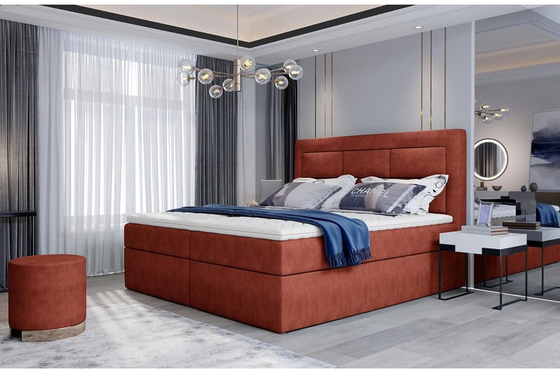 Vivera Komplett Sängpaket 160x200 cm i Tyg med Sänggavel + Bäddmadrass, Terrakotta