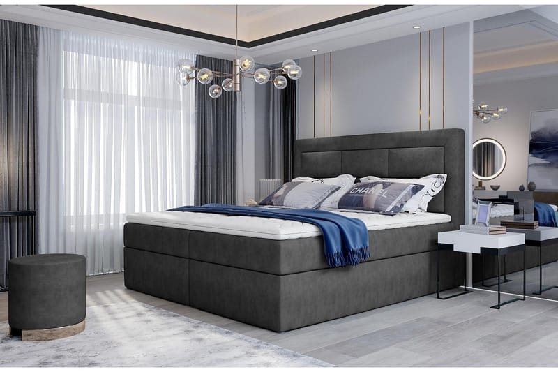 Vivera Komplett Sängpaket 180x200 cm i Tyg med Sänggavel + Bäddmadrass, Antracit