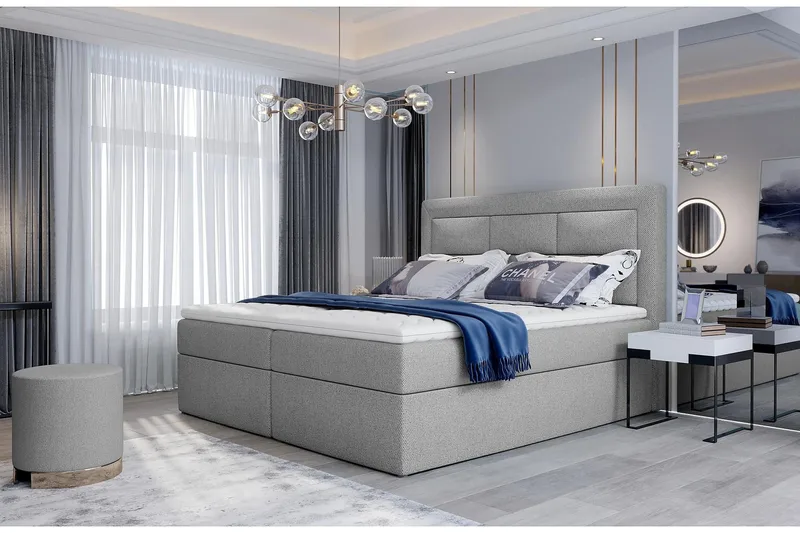 Vivera Komplett Sängpaket 180x200 cm med Sänggavel + Bäddmadrass med Fasthetsgrad Medium / Fast - Grå - Möbler - Sovrum - Sängar - Komplett Sängpaket