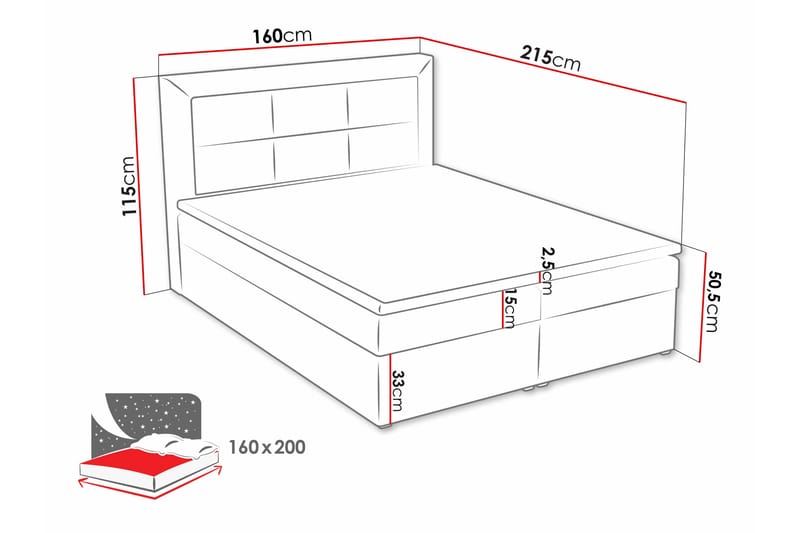 ALMERED BOX Kontinentalsäng 160x215 cm Svart - Svart - Kontinentalsängar