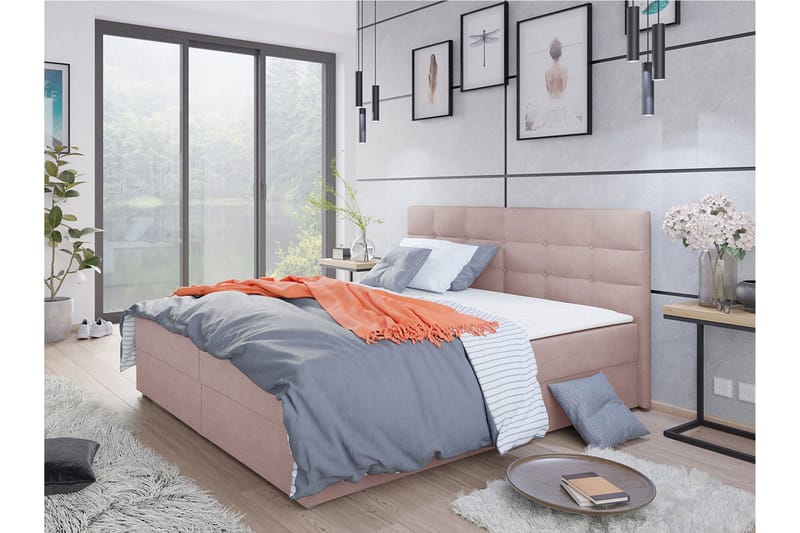 Alvito Kontinentalsäng 180x200 cm med Sänggavel - Rosa - Möbler - Sovrum - Sängar - Kontinentalsängar