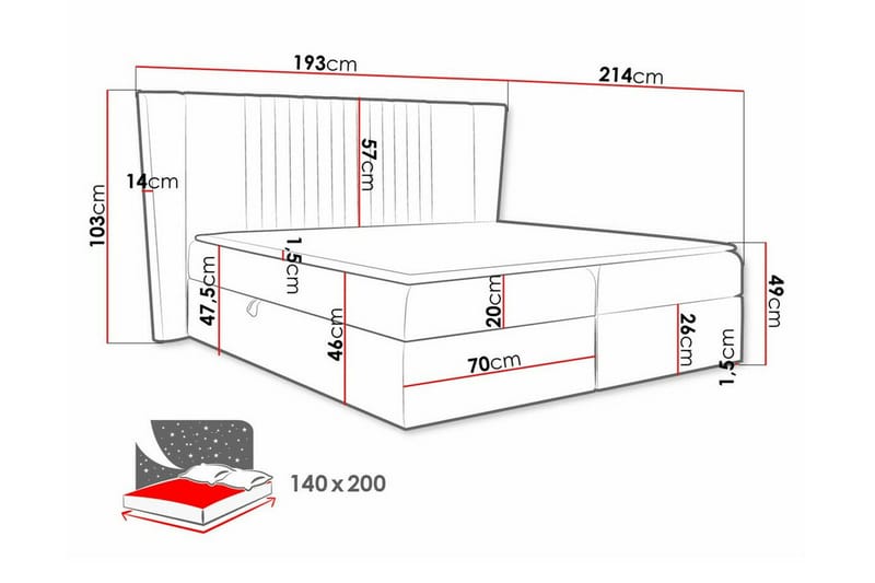 Boisdale Kontinentalsäng 140x200 cm - Möbler - Sovrum - Sängar - Kontinentalsängar