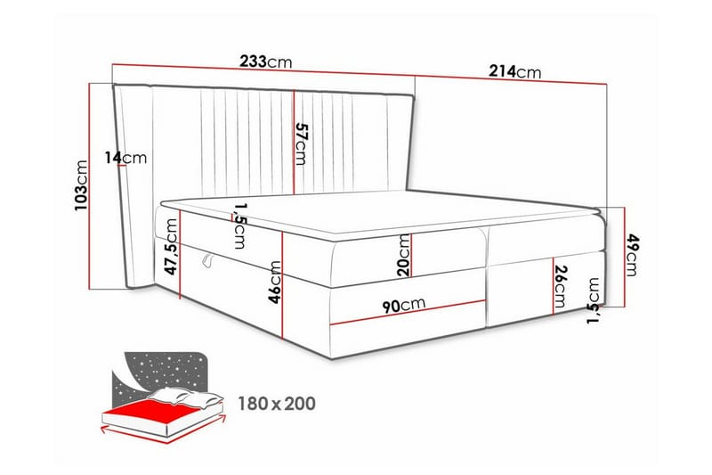 Boisdale Kontinentalsäng 180x200 cm Mörkrosa - Möbler - Sovrum - Sängar - Kontinentalsängar