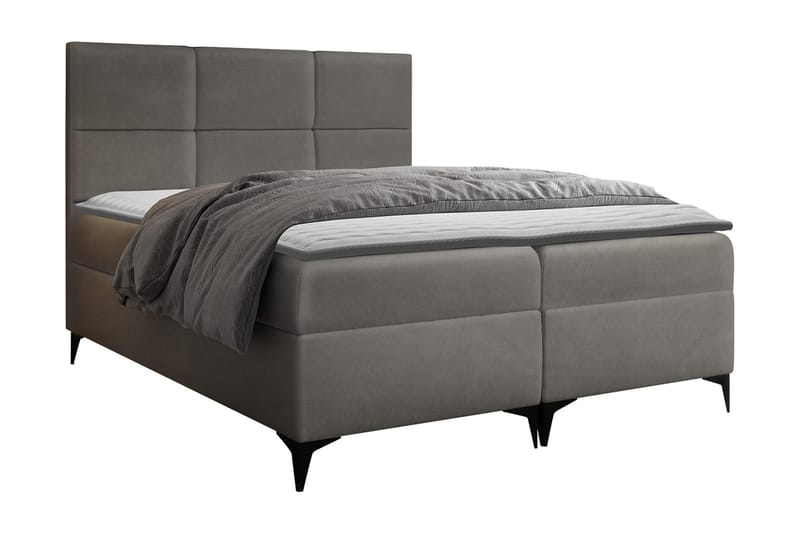 Boksta Kontinentalsäng 160x200 cm LED-belysning, Grå