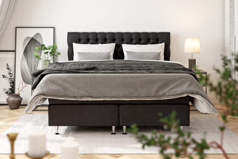 Celine Sängpaket 210x210cm - Svart/Sammet - Möbler - Sovrum - Sängar - Kontinentalsängar