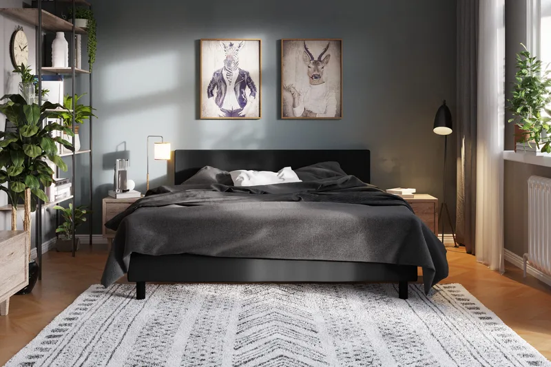 Charm Komplett Sängpaket 160x200 cm Kontinentalsäng med gavel - Svart - Möbler - Sovrum - Sängar - Kontinentalsängar