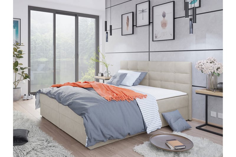 CORVAL Kontinentalsäng 140x200 cm med Sänggavel Beige - Möbler - Sovrum - Sängar - Kontinentalsängar