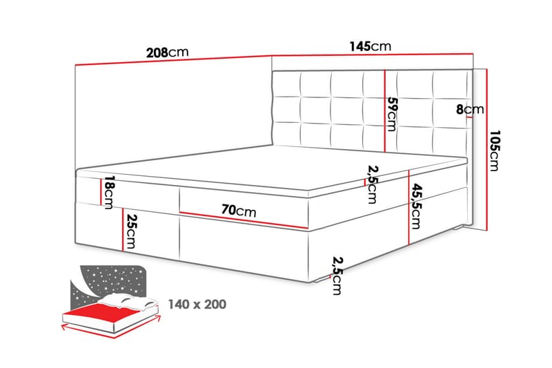 CORVAL Kontinentalsäng 140x200 cm med Sänggavel Ljusgrå - Möbler - Sovrum - Sängar - Kontinentalsängar
