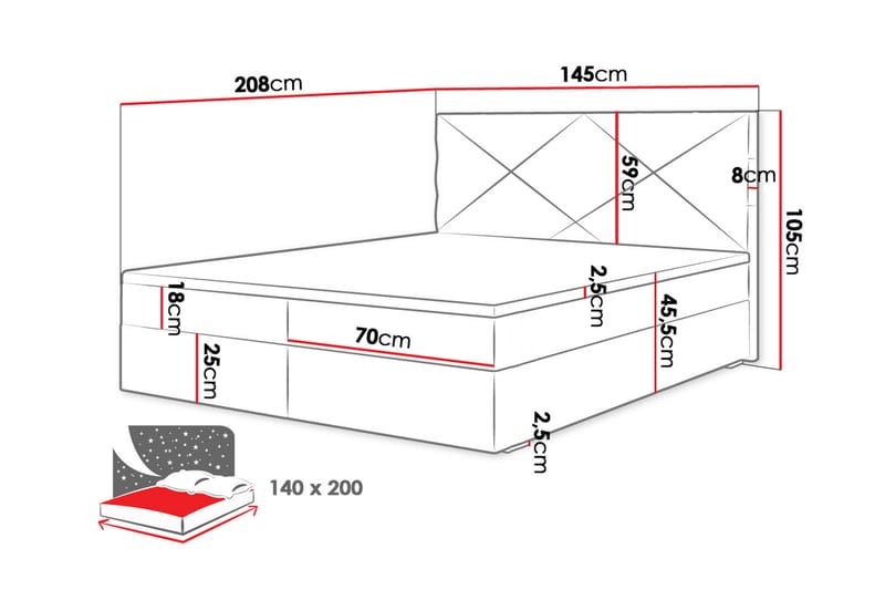 CORVAL Kontinentalsäng 140x200 cm med Sänggavel Svart - Möbler - Sovrum - Sängar - Kontinentalsängar