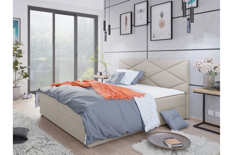 CORVAL Kontinentalsäng 160x200 cm med Sänggavel Beige - Möbler - Sovrum - Sängar - Kontinentalsängar