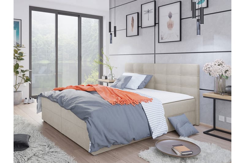 CORVAL Kontinentalsäng 180x200 cm med Sänggavel Beige - Möbler - Sovrum - Sängar - Kontinentalsängar