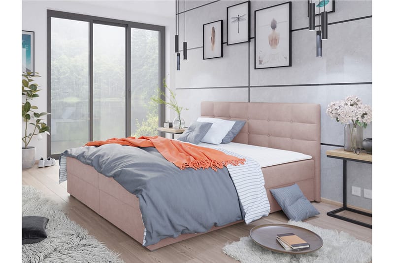 CORVAL Kontinentalsäng 180x200 cm med Sänggavel Rosa - Möbler - Sovrum - Sängar - Kontinentalsängar