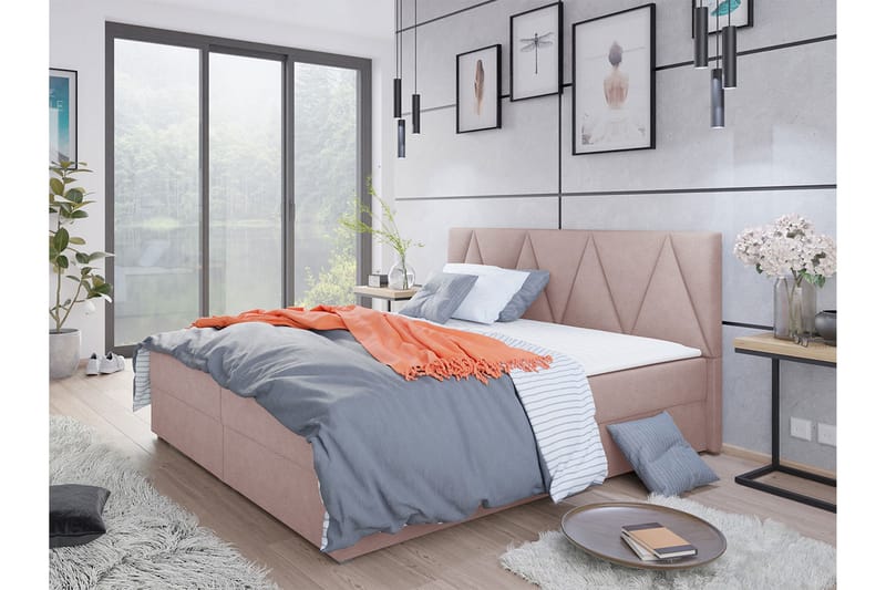 CORVAL Kontinentalsäng 180x200 cm med Sänggavel Rosa - Möbler - Sovrum - Sängar - Kontinentalsängar