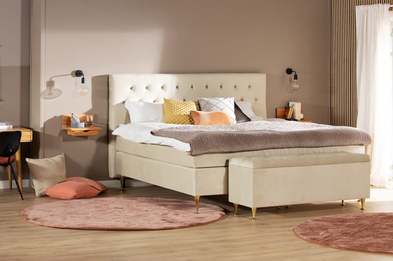 DJURSHOLM Komplett Sängpaket 210x210 Beige Sammet - Kontinentalsängar