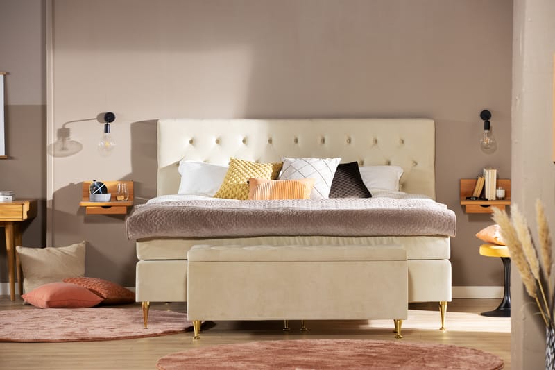 DJURSHOLM Sängpaket 160 Beige Sammet/Höga Guldben - Möbler - Sovrum - Sängar - Komplett Sängpaket