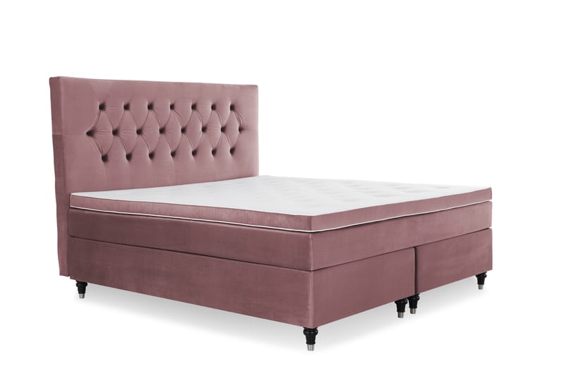 DJURSHOLM Sängpaket 160 Rosa Sammet/Svarvade ben - Möbler - Sovrum - Sängar - Kontinentalsängar