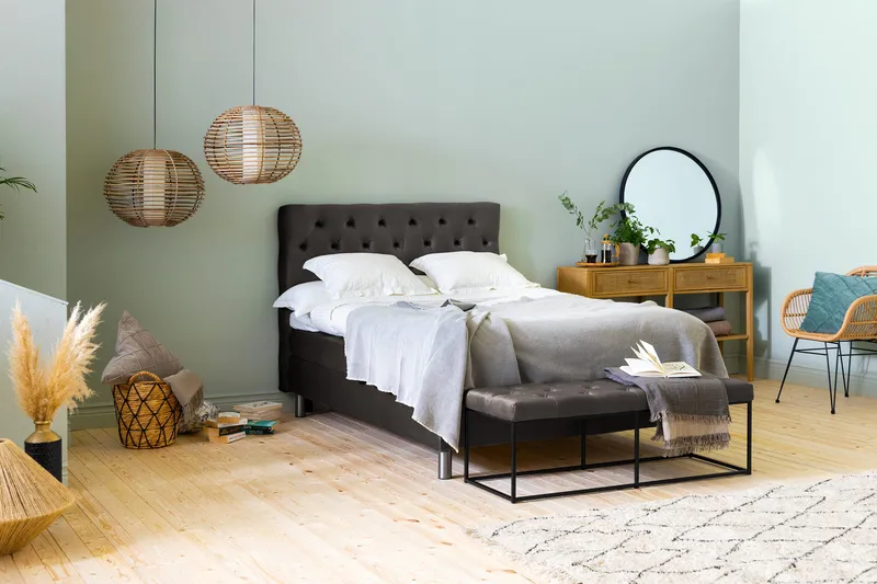 Ella Sängpaket 120x200 cm Djuphäftad Gavel - Mörkgrå/Sammet - Möbler - Sovrum - Sängar - Kontinentalsängar