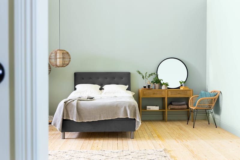 Ella Sängpaket 120x200 cm Knapp Gavel - Mörkgrå/Sammet - Möbler - Sovrum - Sängar - Kontinentalsängar