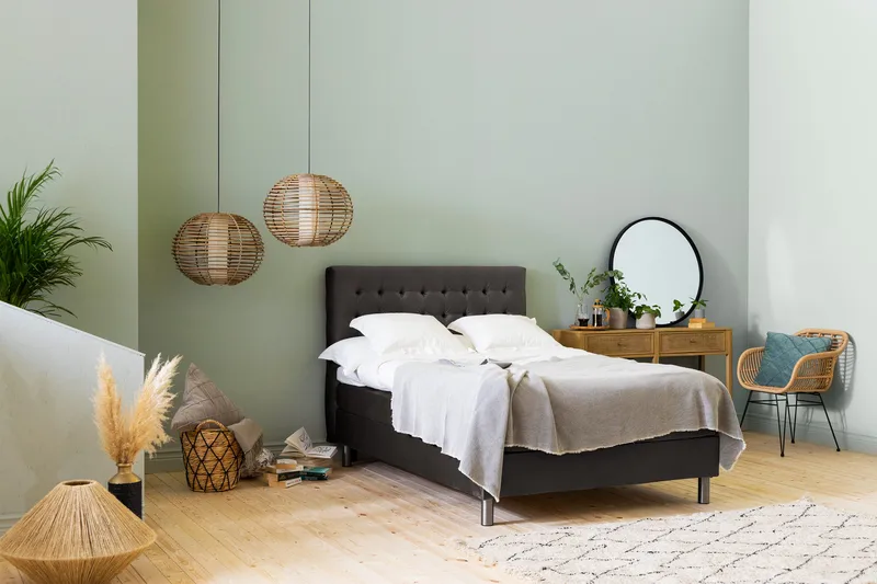 Ella Sängpaket 120x200 cm Rutig Gavel - Mörkgrå/Sammet - Möbler - Sovrum - Sängar - Kontinentalsängar