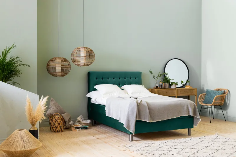 Ella Sängpaket 120x200 cm Rutig Gavel - Mörkgrön/Sammet - Möbler - Sovrum - Sängar - Kontinentalsängar