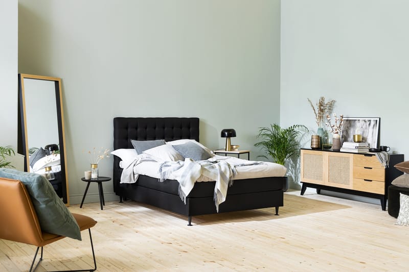 Ella Sängpaket 120x200 cm Rutig Gavel - Svart - Möbler - Sovrum - Sängar - Kontinentalsängar