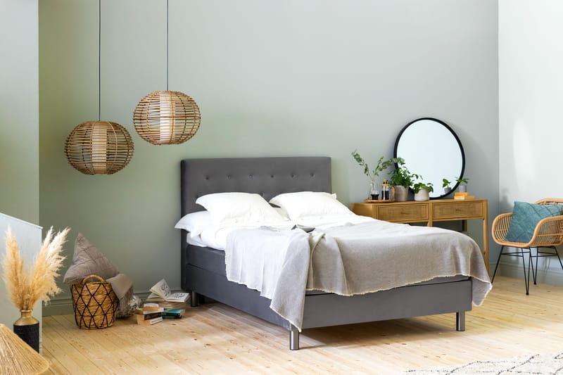 Ella Sängpaket 140x200 cm Knapp Gavel - Ljusgrå/Sammet - Möbler - Sovrum - Sängar - Kontinentalsängar