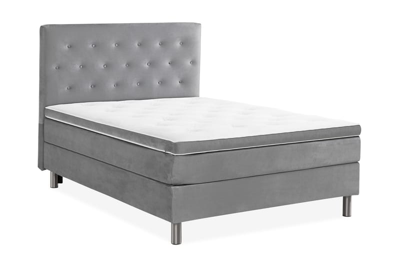 Ella Sängpaket 140x200 cm Knapp Gavel - Ljusgrå/Sammet - Möbler - Sovrum - Sängar - Kontinentalsängar