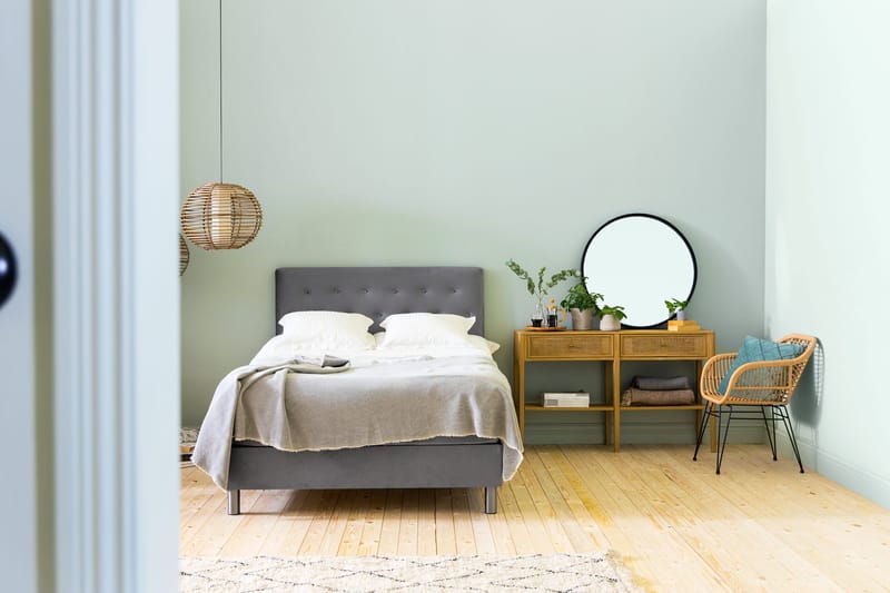 Ella Sängpaket 140x200 cm Knapp Gavel - Ljusgrå/Sammet - Möbler - Sovrum - Sängar - Kontinentalsängar