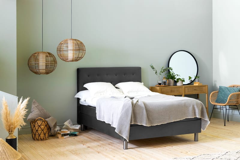 Ella Sängpaket 140x200 cm Knapp Gavel - Mörkgrå/Sammet - Möbler - Sovrum - Sängar - Kontinentalsängar