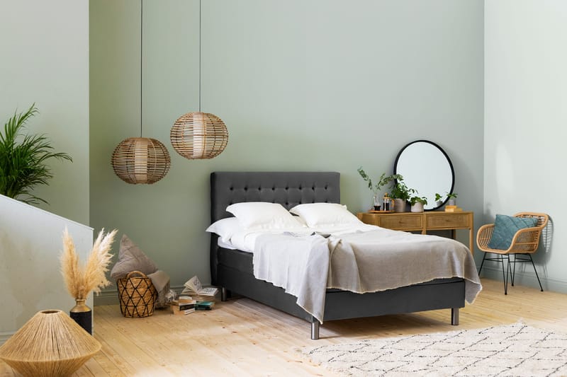 Ella Sängpaket 140x200 cm Rutig Gavel - Mörkgrå/Sammet - Möbler - Sovrum - Sängar - Kontinentalsängar