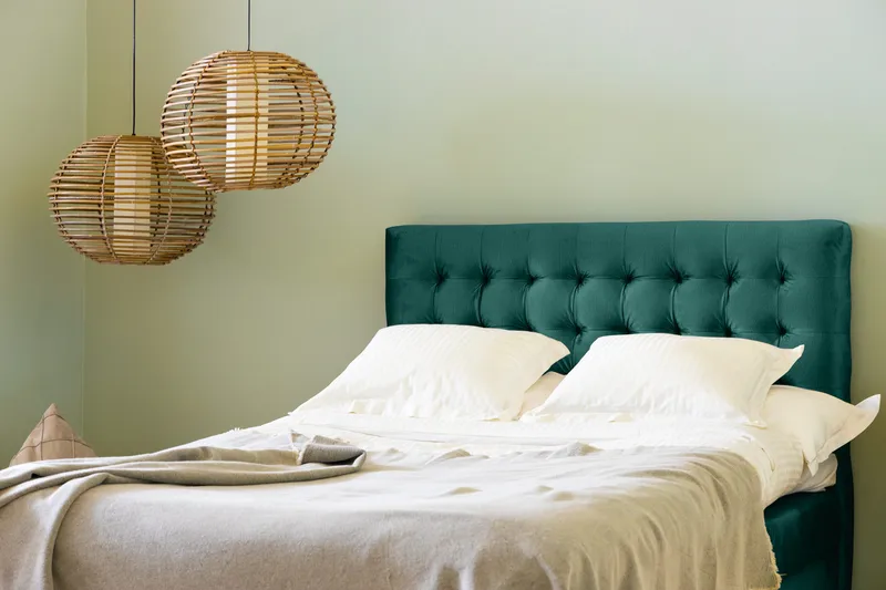 Ella Sängpaket 140x200 cm Rutig Gavel - Mörkgrön/Sammet - Möbler - Sovrum - Sängar - Kontinentalsängar