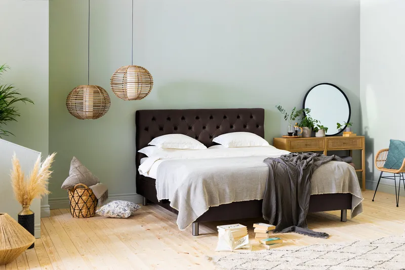 Ella Sängpaket 160x200 cm Djuphäftad Gavel - Brun/Sammet - Möbler - Sovrum - Sängar - Kontinentalsängar