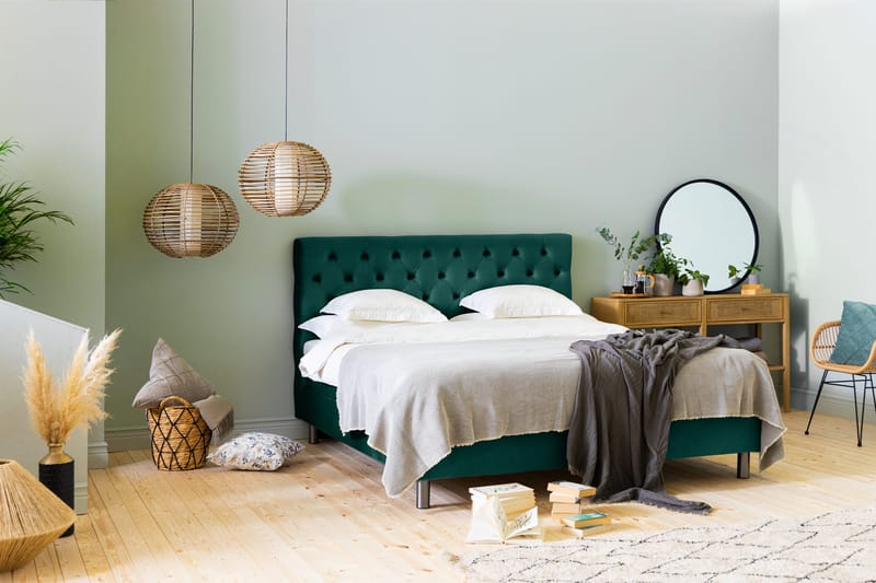 Ella Sängpaket 160x200 cm Djuphäftad Gavel - Mörkgrön/Sammet - Möbler - Sovrum - Sängar - Kontinentalsängar